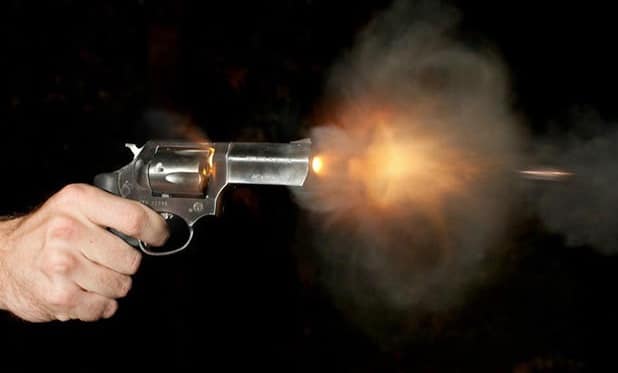 a picture of a revolver's muzzle flash