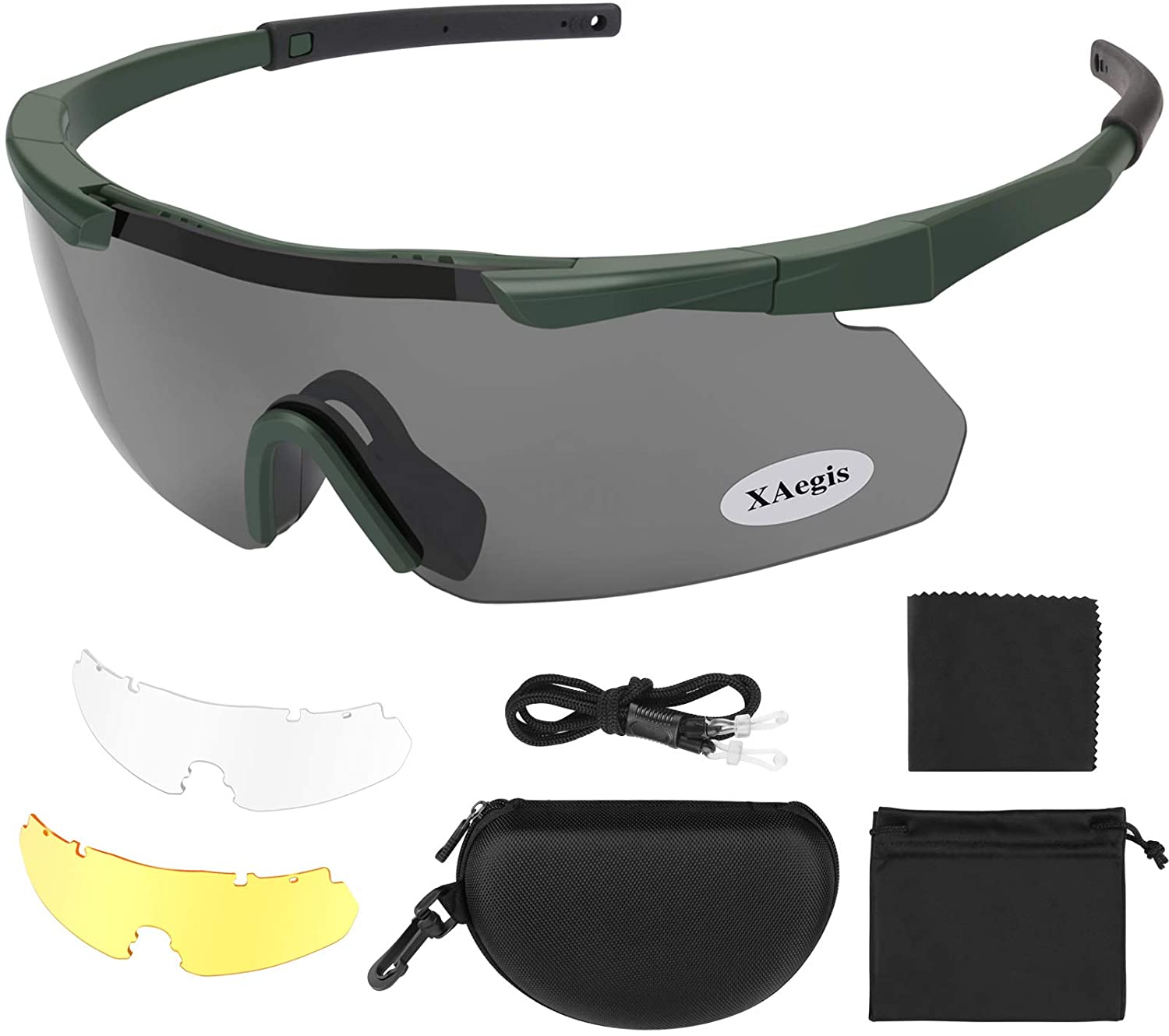 image of XAegis Tactical Eyewear 3 Interchangeable Lenses Outdoor Unisex Shooting Glasses