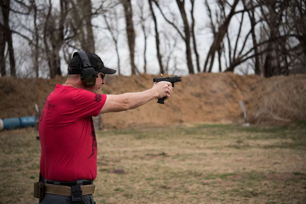 A man in a shooting competition