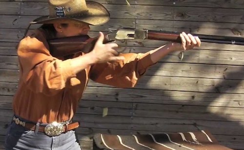 Cowboy shooting using a single action rifle