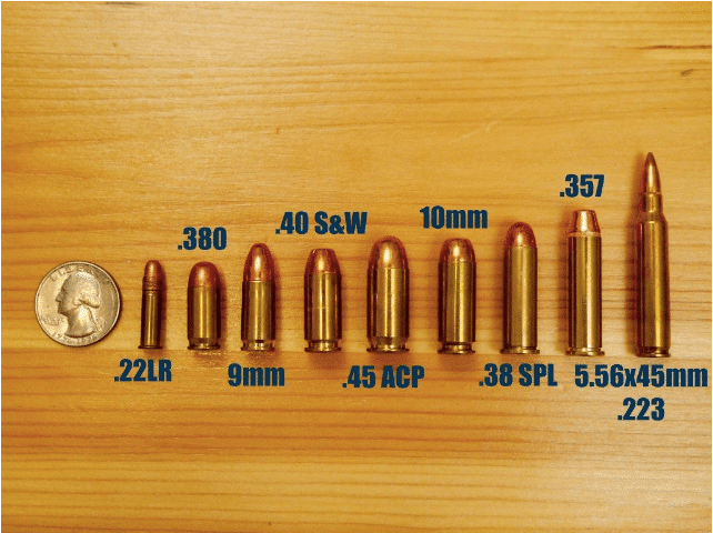 Bullet sizes next to quarter calibers 380 9mm 357
